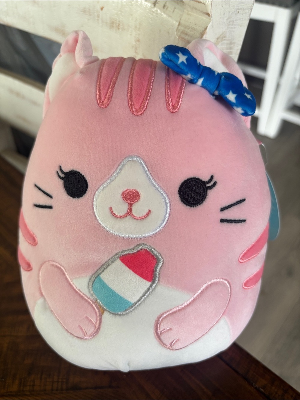 Squishmallows Pink Cat Plush with Blue Star Bow